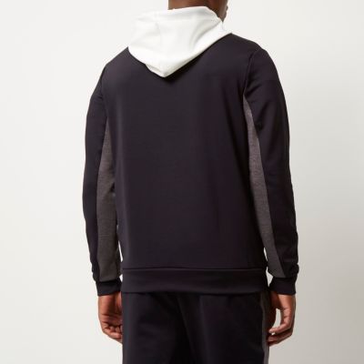 Navy colour block zip hoodie
